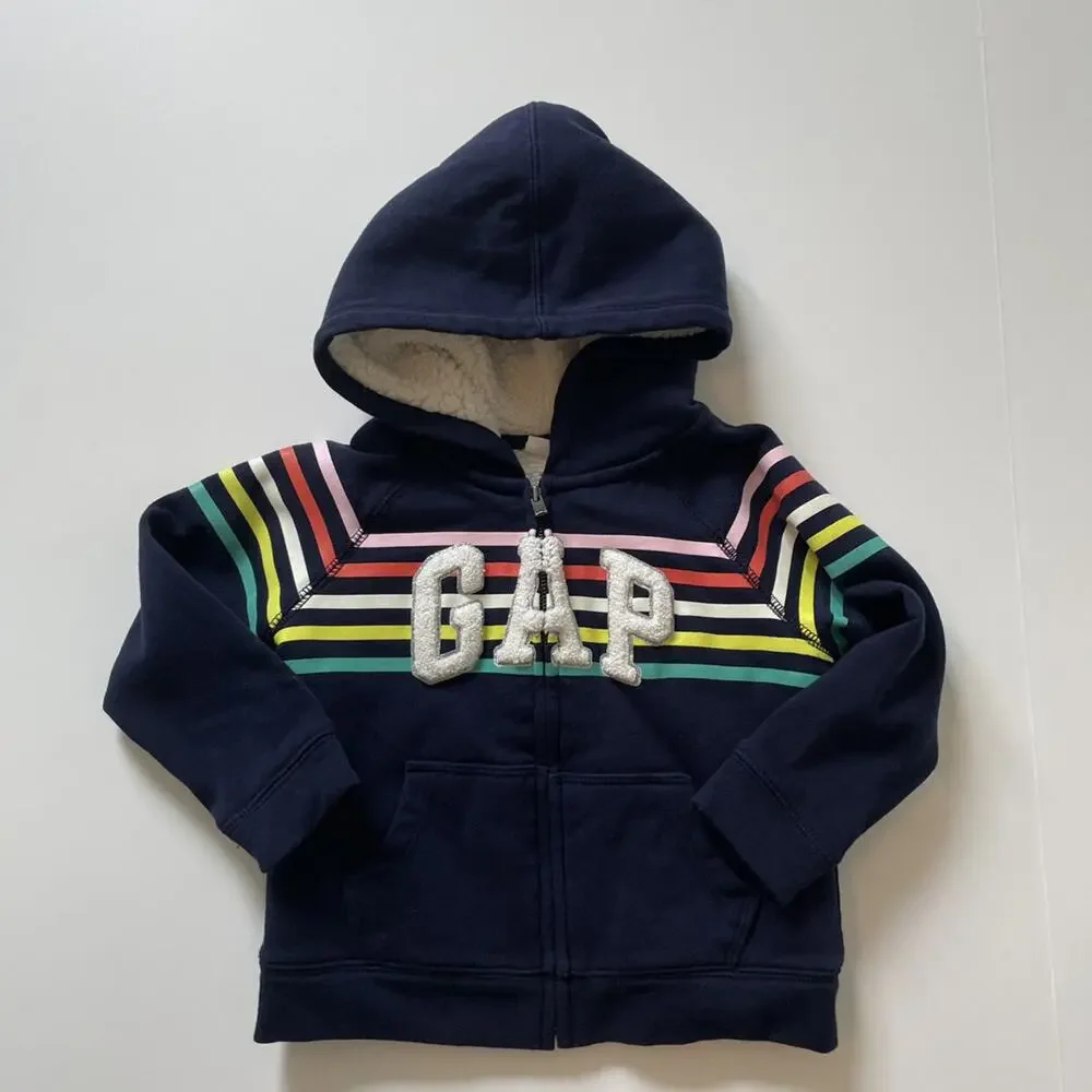 Gap Hoodie With Rainbow Stripes And Sherpa
